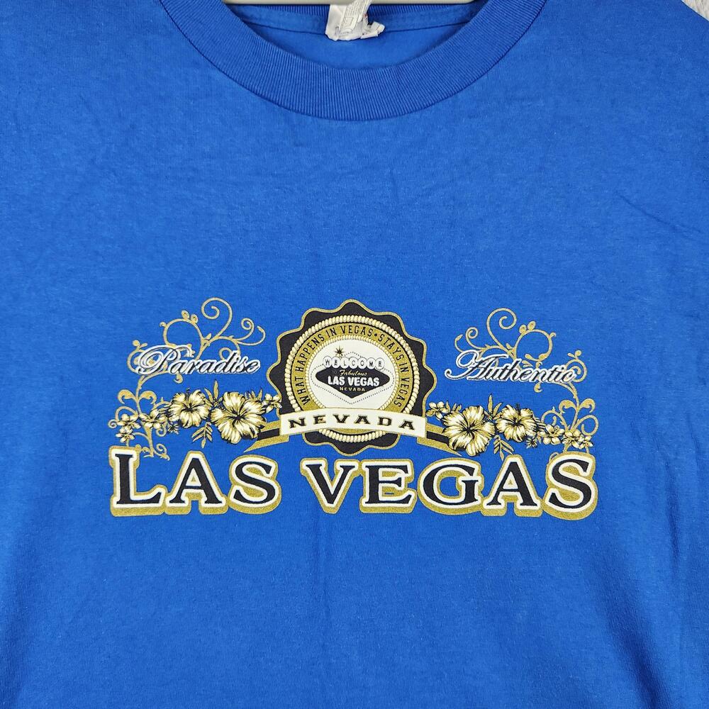 Vintage Las Vegas Shirt Mens 5XL Blue Nevada Graphic Logo Souvenir Big Tall Y2k